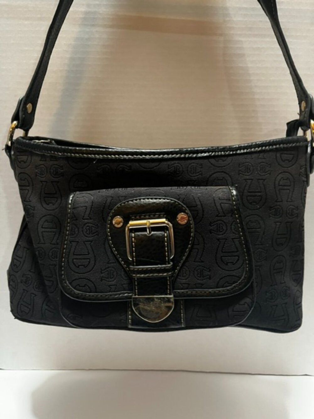 Etienne Aigner Black Logo Shoulder Bag with Buckle Accent for Women